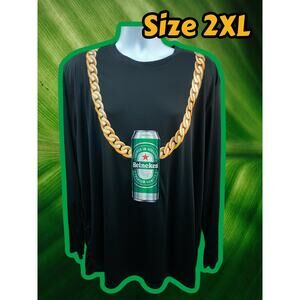 Heineken Graphic T‑Shirt Beer Logo Black Long Sleeve Stretch Size 2XL